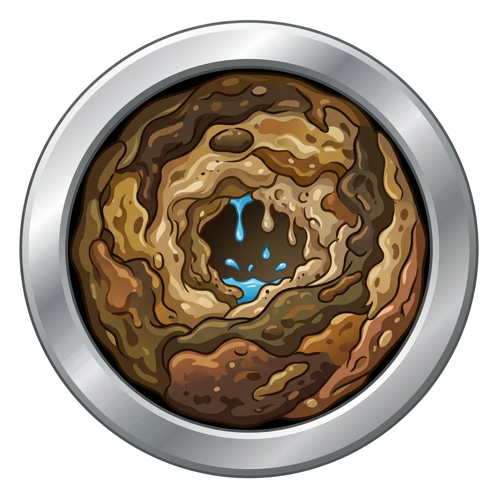 Illustration: fast vollständig zugewachsenes Rohr, nur ein kleines Restloch für das Wasser.